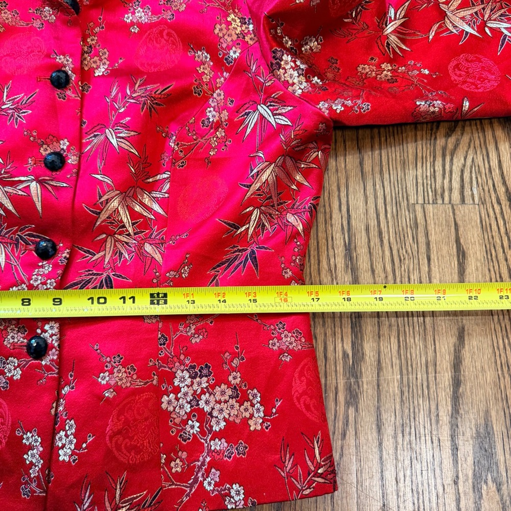 MSK Silk Blend Asian Inspired Floral Bamboo Jacquard Mandarin‎ Jacket 8 Red - Picture 8 of 9